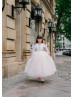 Bow Sleeves White Lace Tulle Flower Girl Dress